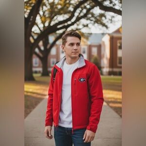 NCAA Georgia Bulldogs Full Zip Mens Size Small Red Fleece Lined Water Resistant